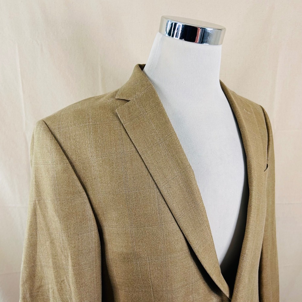 LRL Ralph Lauren 42R Sport Coat Silk Wool Beige Windowpane Two Button Vented